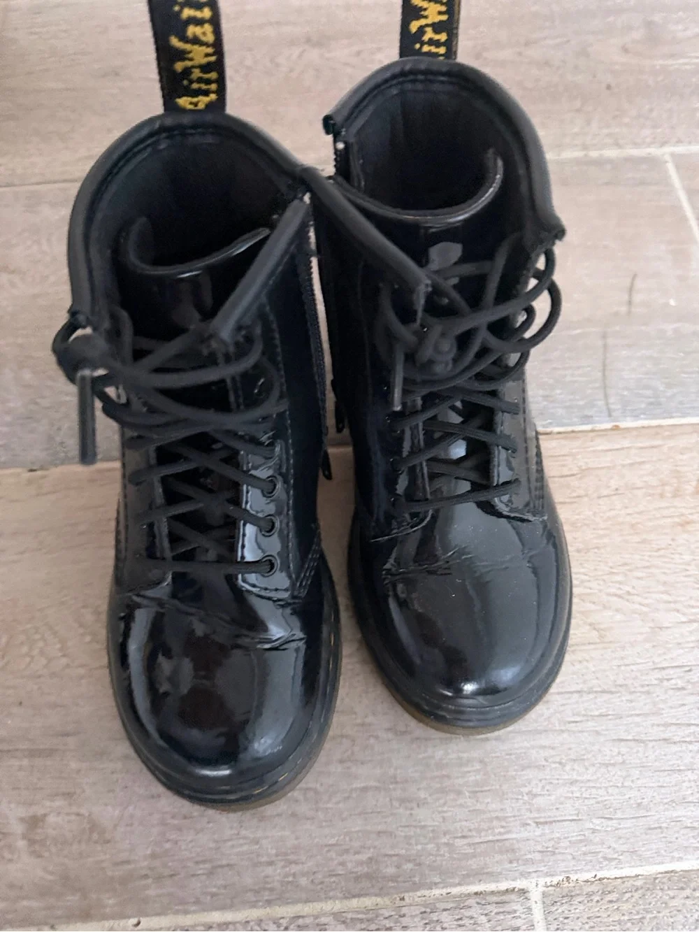 Dr. Martens Kids Black Lace-Up Glossy Combat Boots